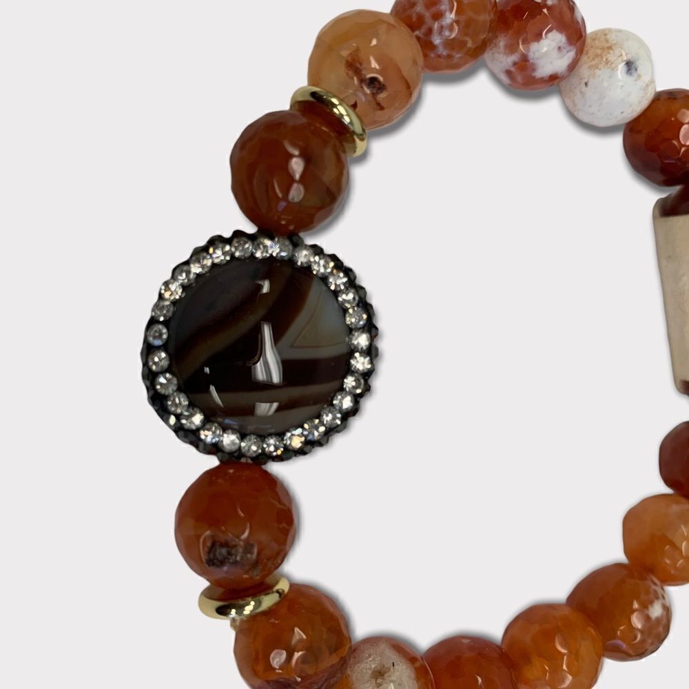 Agate and Pave Stone Beaded Stretch Bracelet, One Size - Picture 2 of 4